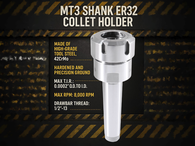 MT2/3/4 Morse Taper Shank to ER32/40 Collet Chucks, Max RPM 8,000