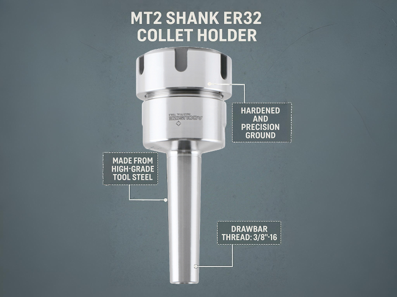 Mandrin ER32 à tige MT2 avec kit de pinces 11 pièces, 1/8" - 3/4" par 16e, Système de pince conique Morse, #0223 -0303