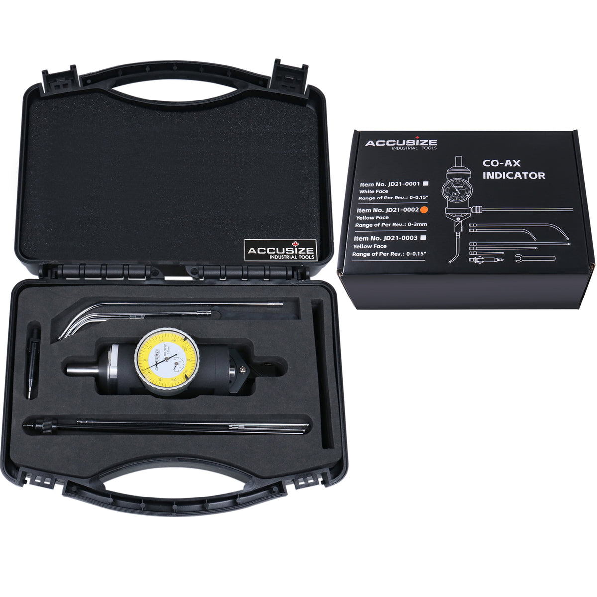 Accusize Co-Ax Indicator, Coaxial, 0-3 mm, Yellow Dial Face, JD21-0002