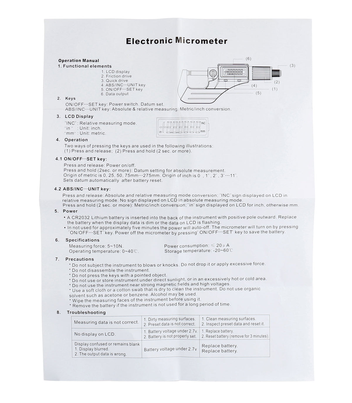 2-3''/50-75mm by 0.00005'' 2 Keys Electronic Digital Outside Micrometer, Md71-0003