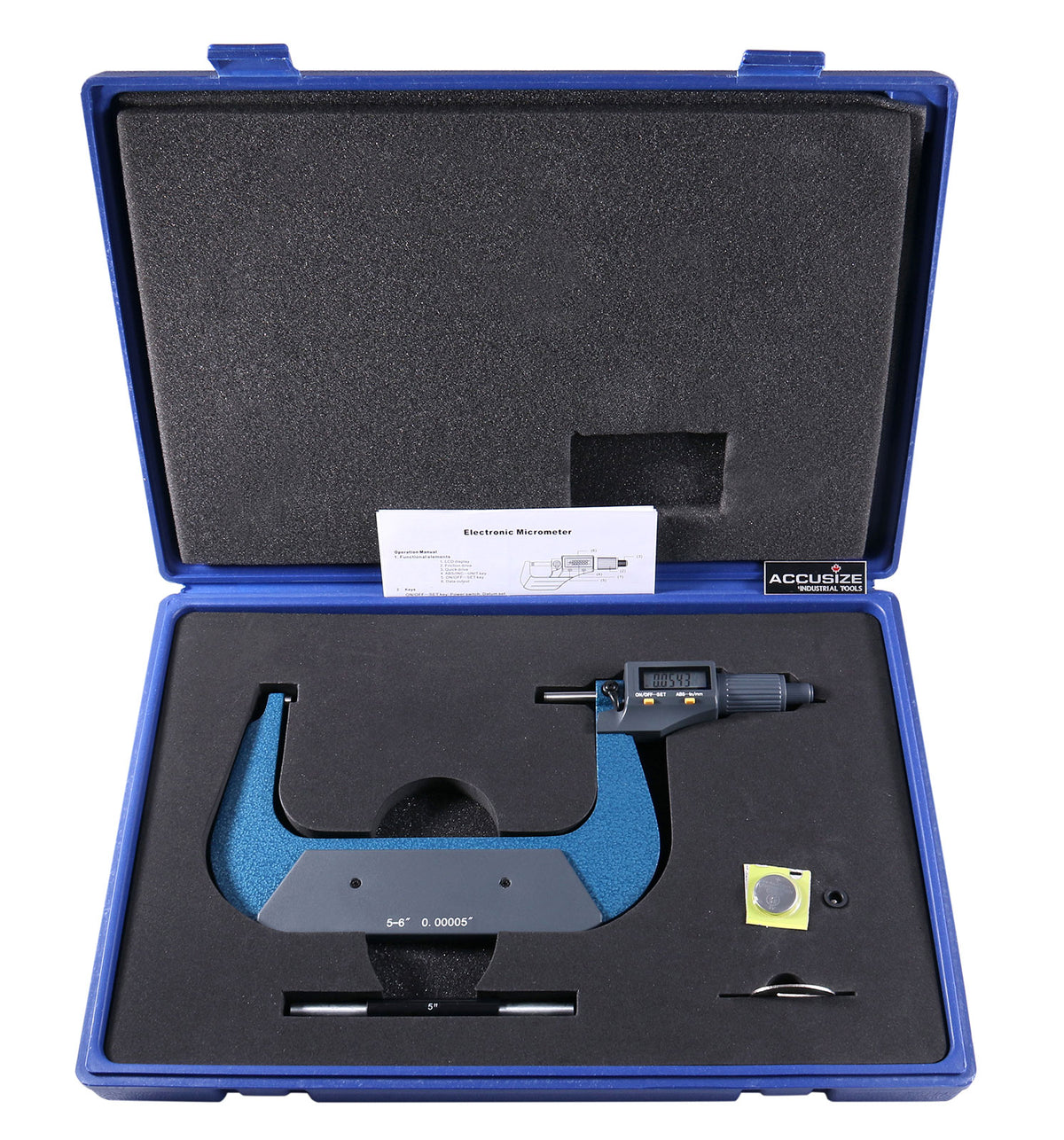 5-6''/125-150 mm by 0.00005''/0.001 mm 2 Keys Electronic Digital Outside Micrometer, Metric/Imperial, Md71-0006
