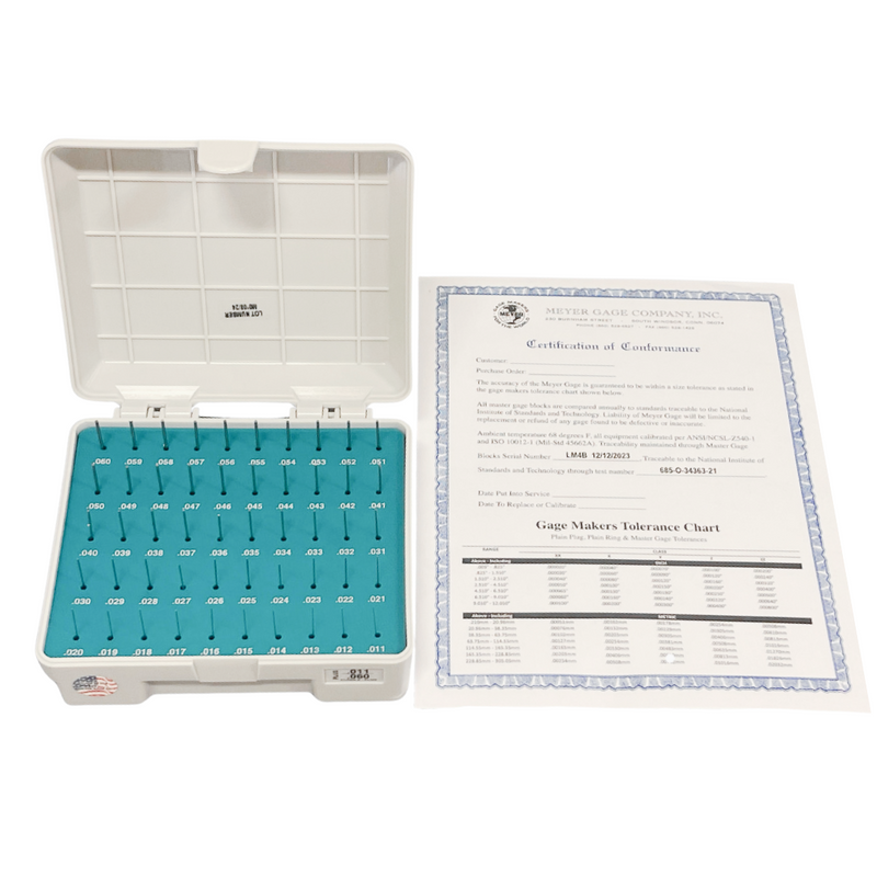 Meyer Class Z Pin Gage Sets (Inch) with NIST Certificate, Made in USA Meyer Class Z Pin Gage Sets (Inch) with NIST Certificate, Made in USA