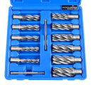 13 Pc 7/16'' to 1-1/16'' H.S.S. Annular Cutters, 2'' Cutting Depth, 3/4'' Weldon Shank, with 2 Pilot Pins, Strong Case, N2