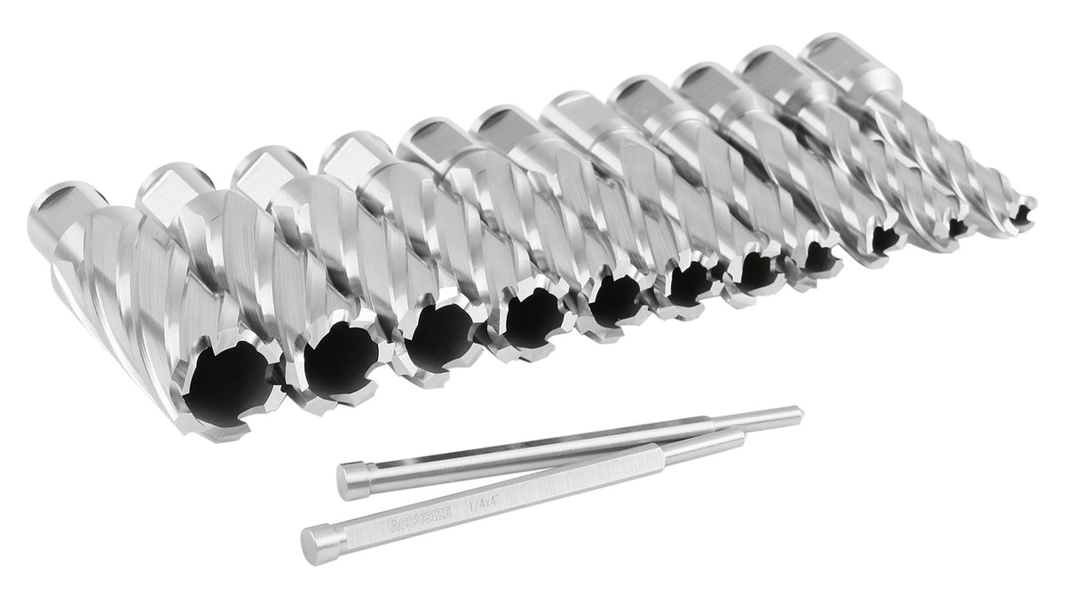 13 Pc 7/16'' to 1-1/16'' H.S.S. Annular Cutters, 2'' Cutting Depth, 3/4'' Weldon Shank, with 2 Pilot Pins, Strong Case, N2
