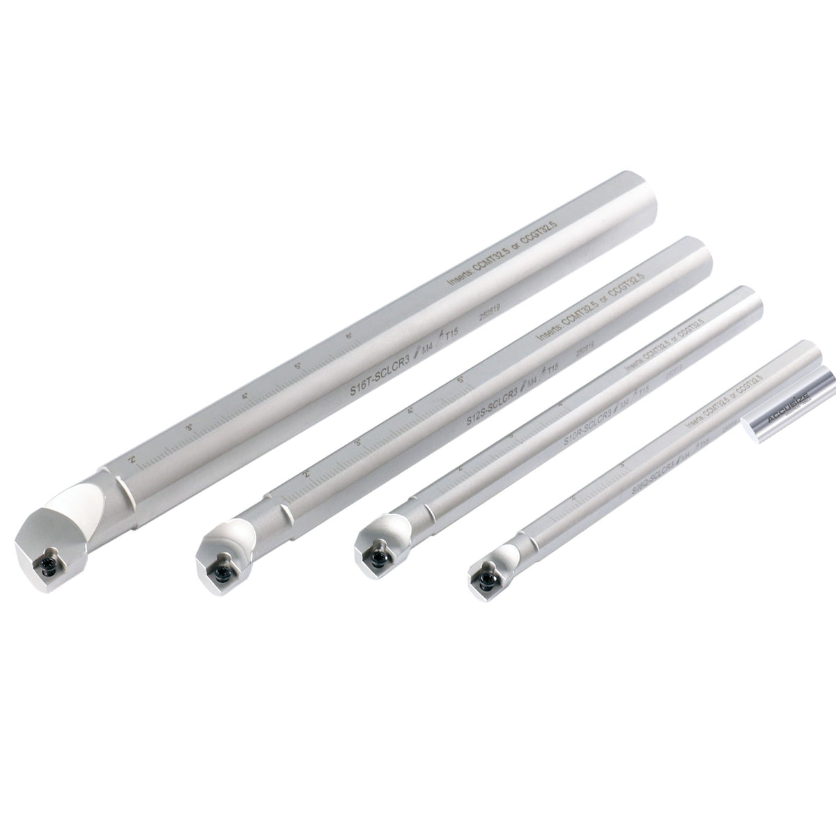 Sclcr 4 Pc Indexable Boring Bar Set, Without Inserts, Working with Ccmt 32.5 and Cctg 32.5 Inserts, 1/2", 5/8", 3/4", & 1",P252-S411