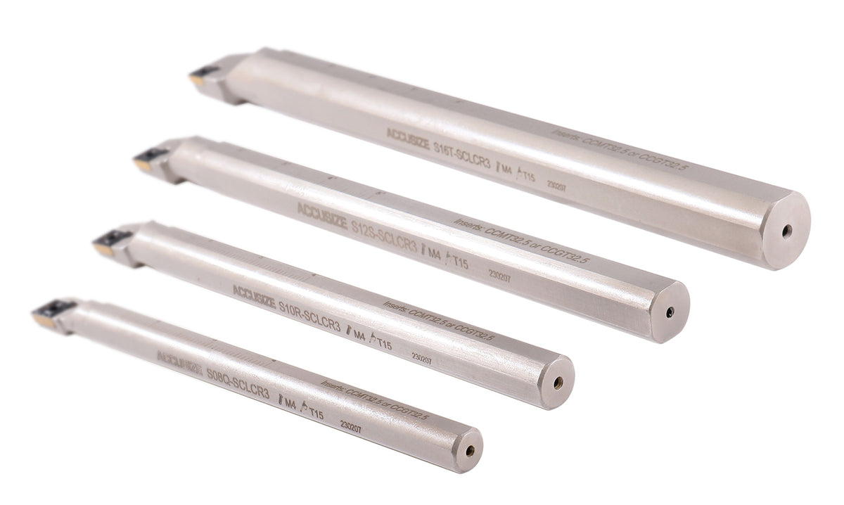 Sclcr 4 Pc Indexable Boring Bar Set with 14 Carbide Cvd Coating Ccmt32.51 Inserts, 1/2, 5/8, 3/4, 1'', P252-S416
