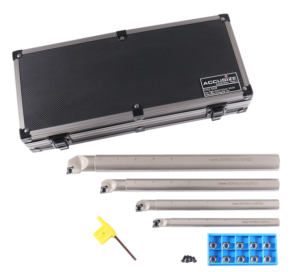 4 Pc Sclcr Indexable Boring Bar Set with 14 Pcs Ccgt32.51 (Akh01) Inserts, Right Hand, for Cutting Aluminum, P252-S528