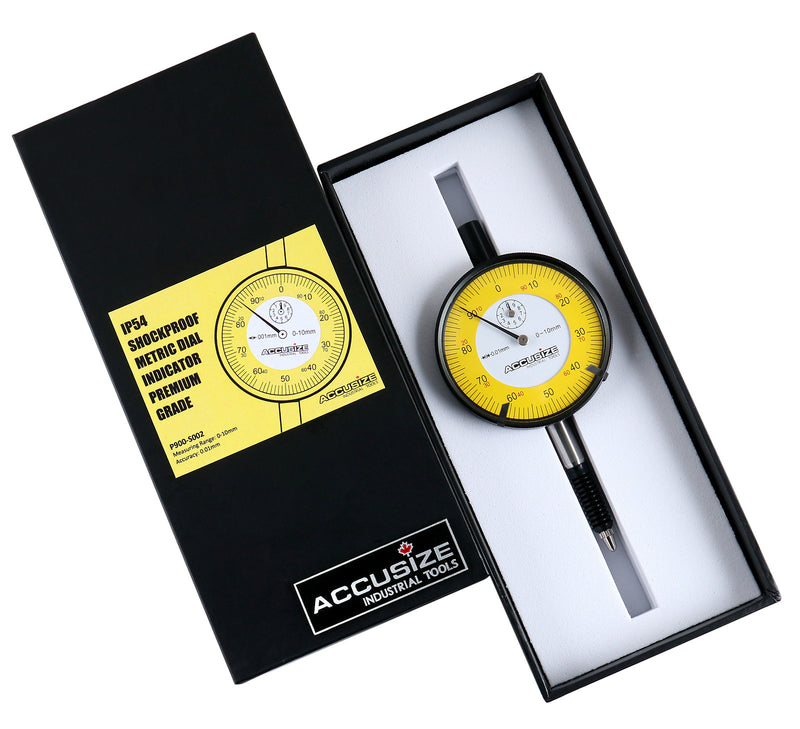 0-1mm x 0.01mm Plain Back IP54 Shockproof Metric Dial Indicator Premium Grade, P900-S002