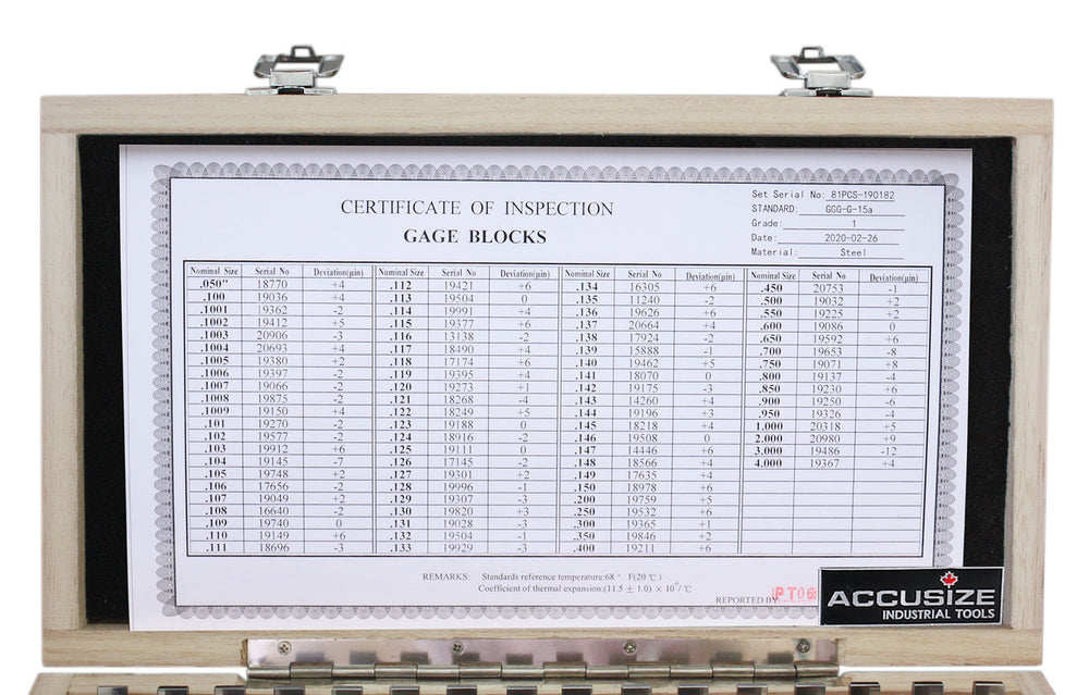 81 Pc Grade AS-1 Steel Gage Block Set, P900-S582