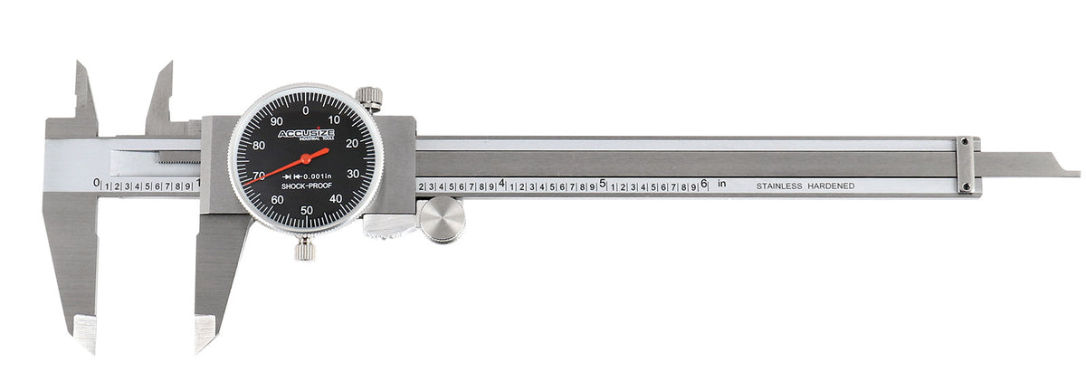 0-6" x 0.001" (Range x Resolution) Dial Caliper, Black Face Red Needle, Stainless Steel in Fitted Box, P920-B216