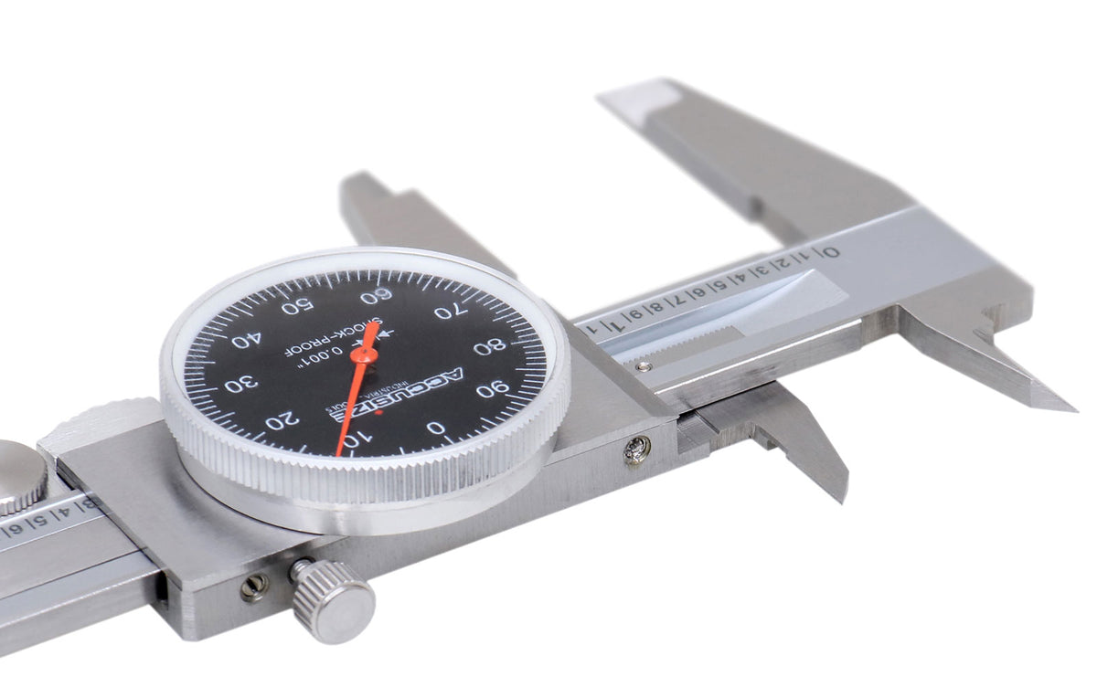 0-6" x 0.001" (Range x Resolution) Dial Caliper, Black Face Red Needle, Stainless Steel in Fitted Box, P920-B216