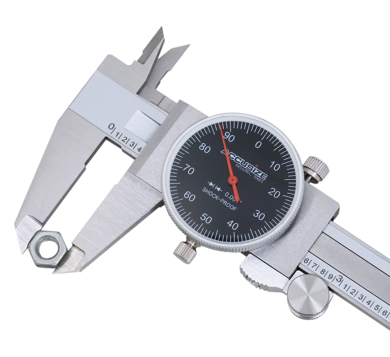 0-6" x 0.001" (Range x Resolution) Dial Caliper, Black Face Red Needle, Stainless Steel in Fitted Box, P920-B216