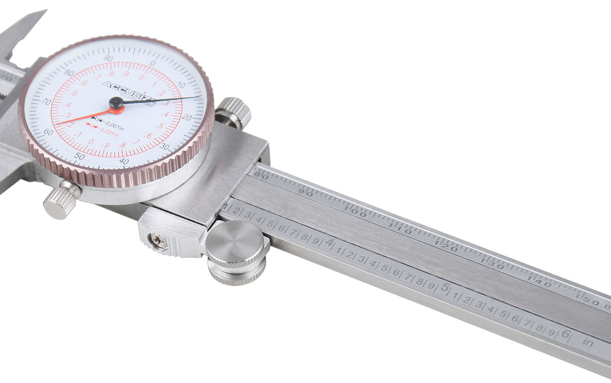 0-6''/0-150 mm by 0.001''/0.02 mm Inch/Metric Dual Needle Precision Dial Caliper Stainless Steel, P920-S236