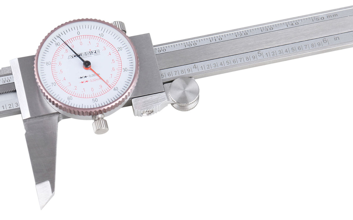 0-6''/0-150 mm by 0.001''/0.02 mm Inch/Metric Dual Needle Precision Dial Caliper Stainless Steel, P920-S236