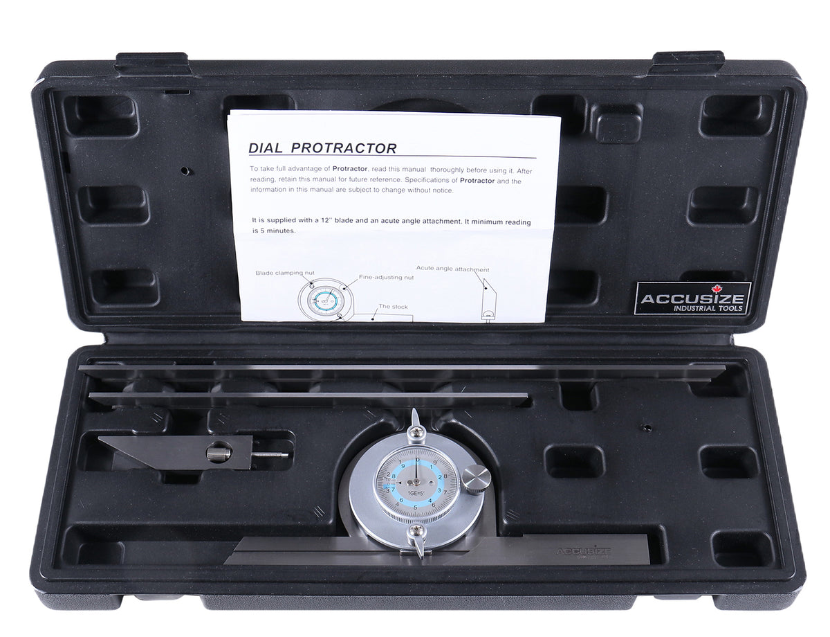S855-3012 0-180 Degree Dial Reading Bevel Protractor in Fitted Box