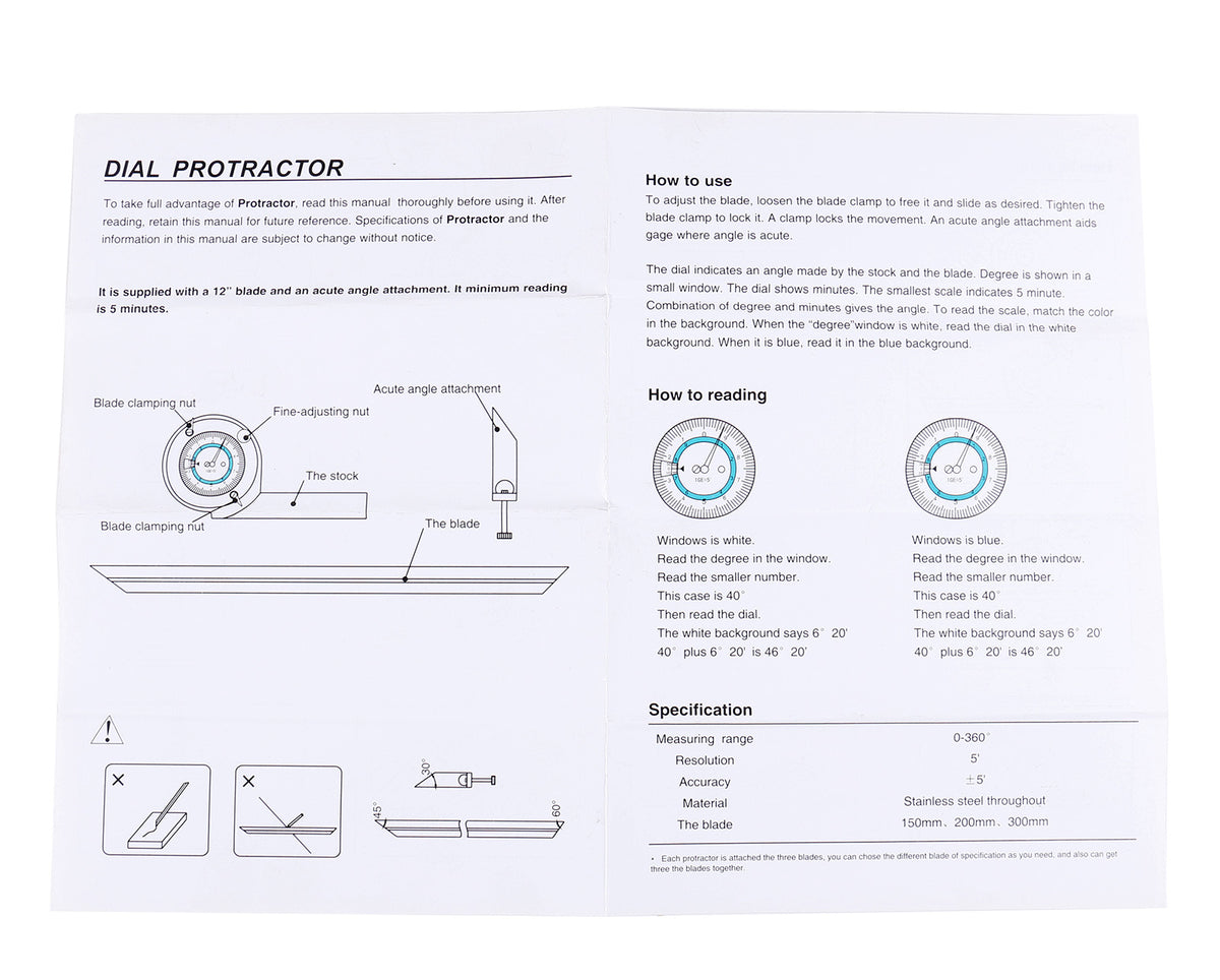 S855-3012 0-180 Degree Dial Reading Bevel Protractor in Fitted Box
