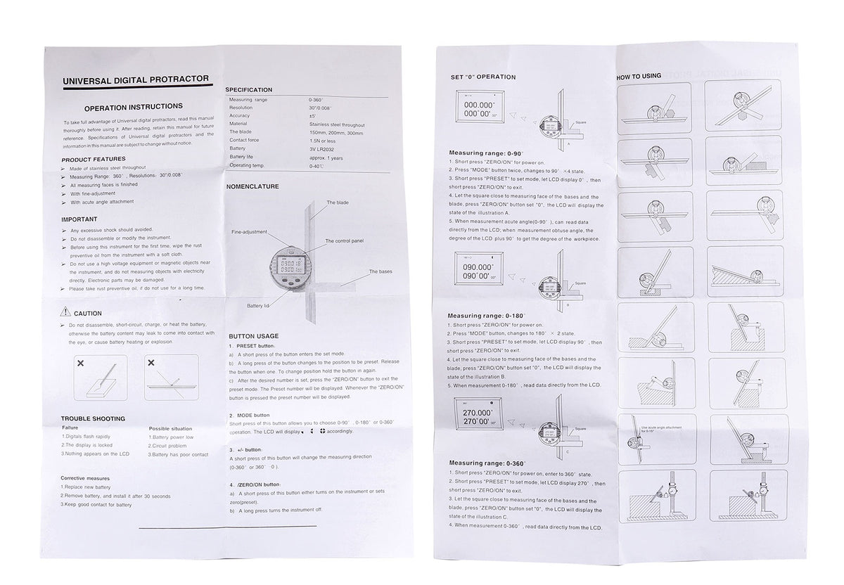 '- 0-360Degree Electronic Digital Universal Bevel Protractor, S907-C885