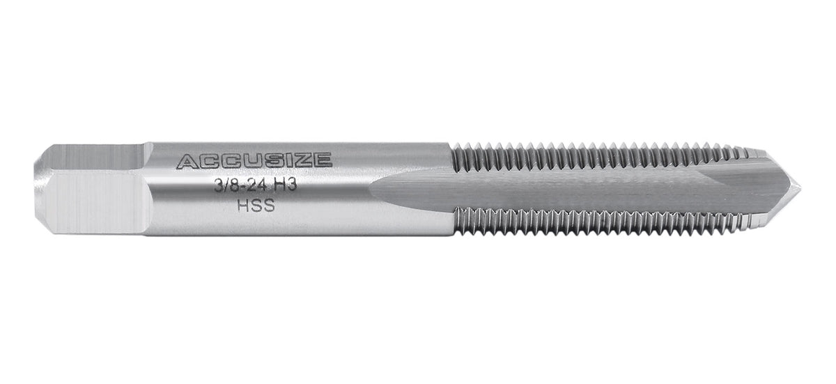 Accusize Industrial Tools 3/8-24Nf H.S.S. Spiral Point Taps,3 Flutes, American Standard, Fully Ground, Spt-3/8-24