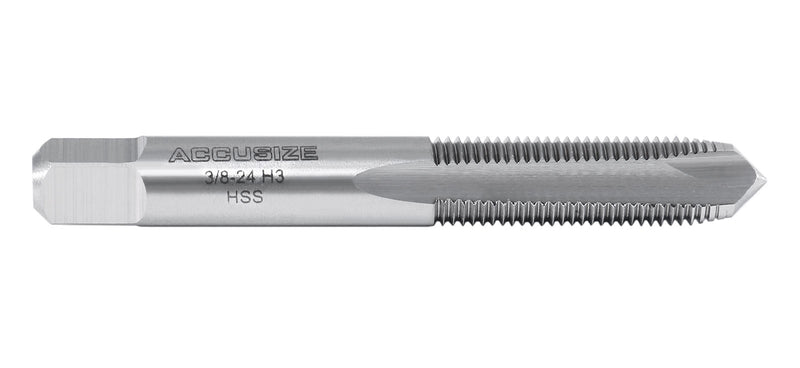 Accusize Industrial Tools 3/8-24Nf H.S.S. Spiral Point Taps,3 Flutes, American Standard, Fully Ground, Spt-3/8-24