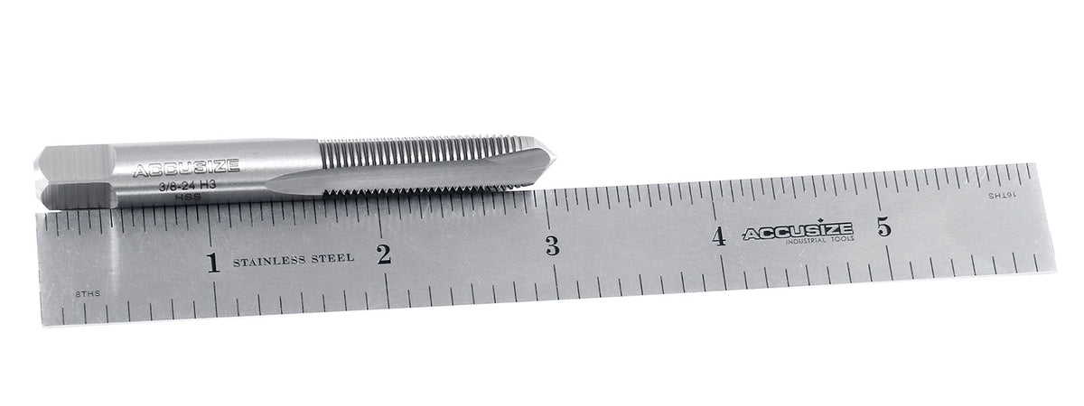 Accusize Industrial Tools 3/8-24Nf H.S.S. Spiral Point Taps,3 Flutes, American Standard, Fully Ground, Spt-3/8-24