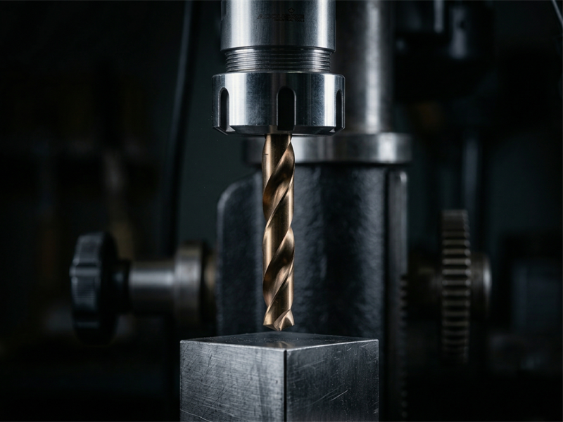 MT2 ER32 collet chuck on drill press holding twist drill for accurate metal drilling