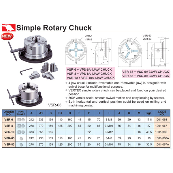 Rotary Chuck Array Vertex Simple Rotary Chuck VSR-63, 1001-068A