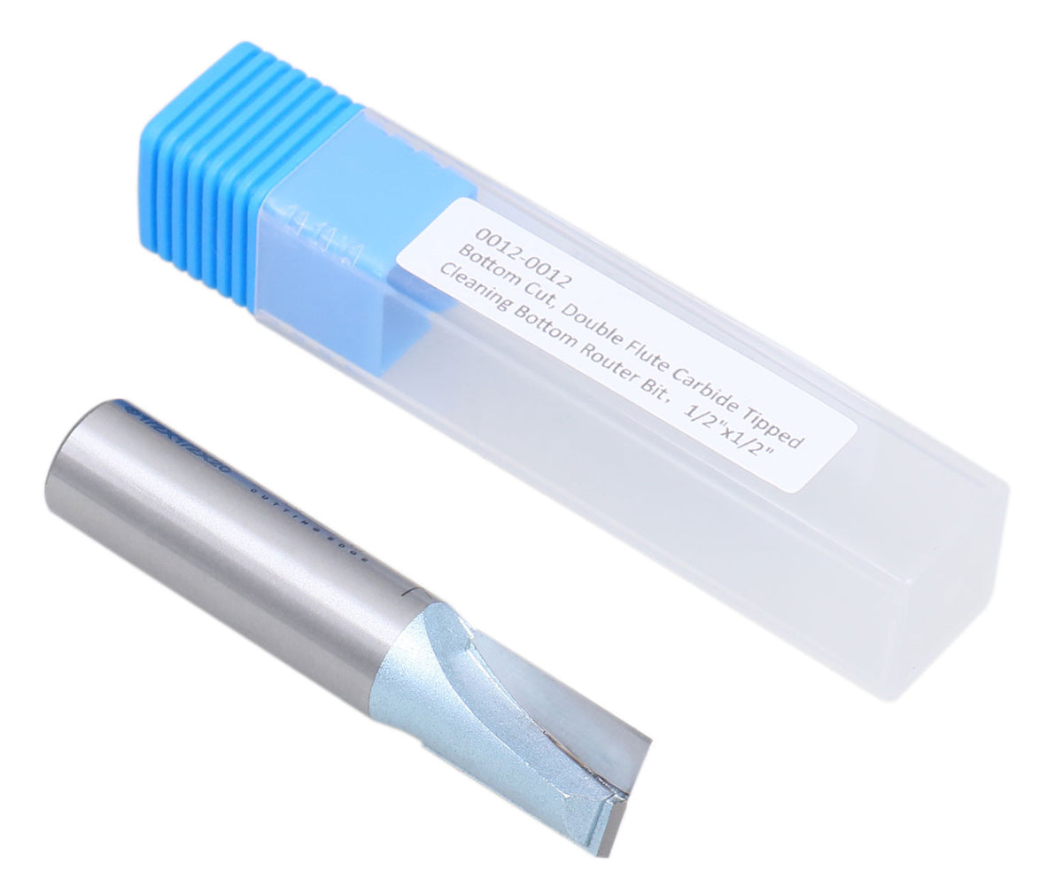 Accusize Industrial Tools 1/2" Shk Dia x 1/2" Cutting Dia Double Flute Carbide Tipped Bottom Cleaning (Surface Planing) Router Bit, 0012-0012