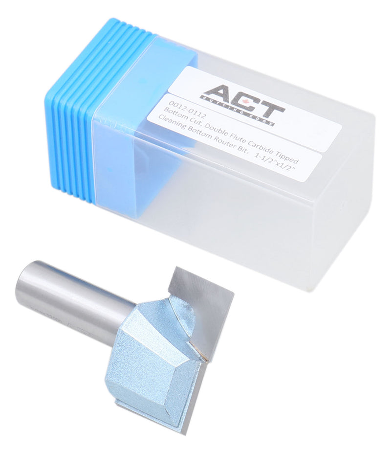Accusize Industrial Tools 1/2" Shk Dia x 1-1/2" Cutting Dia Double Flute Carbide Tipped Bottom Cleaning (Surface Planing) Router Bit, 0012-0112