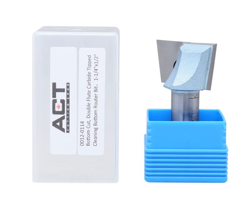 Accusize Industrial Tools 1/2" Shk Dia x 1-1/4" Cutting Dia Double Flute Carbide Tipped Bottom Cleaning (Surface Planing) Router Bit, 0012-0114