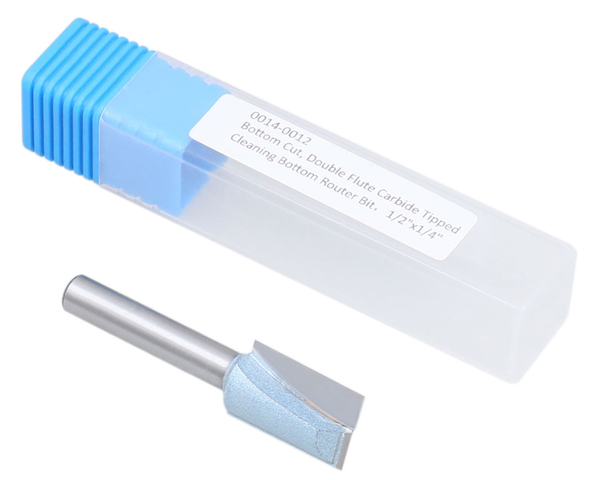Accusize Industrial Tools 1/4" Shk Dia x 1/2" Cutting Dia Double Flute Carbide Tipped Bottom Cleaning (Surface Planing) Router Bit, 0014-0012
