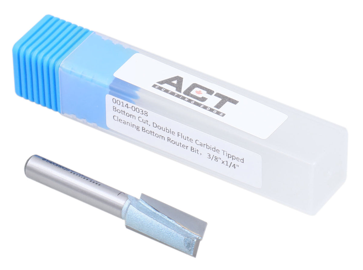Accusize Industrial Tools 1/4" Shk Dia x 3/8" Cutting Dia Double Flute Carbide Tipped Bottom Cleaning (Surface Planing) Router Bit, 0014-0038