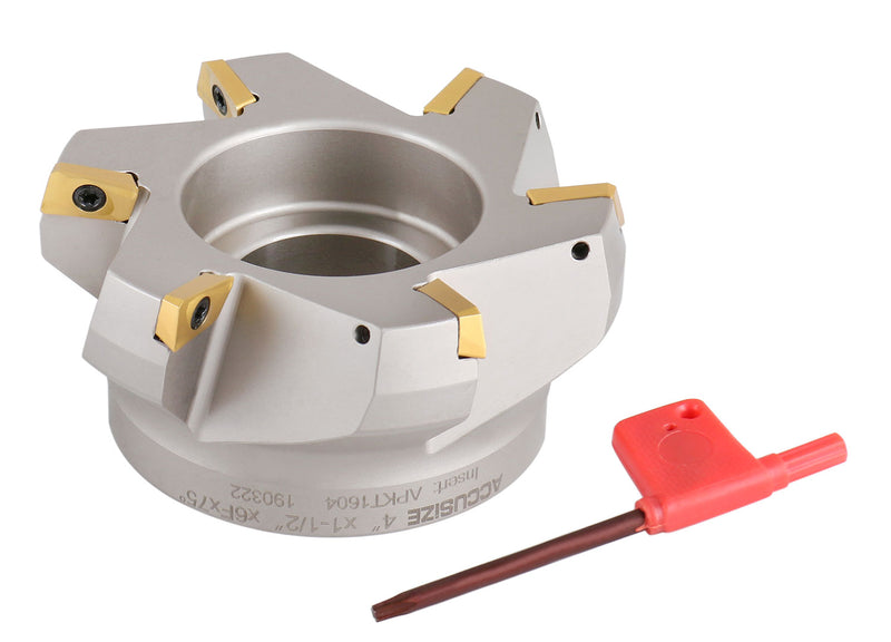 75 Degree Indexable Face Mill with 6 Pcs Apkt1604 Carbide Inserts, 4'' Cutting Diameter by 1-1/2'' Arbor Hole, 0028-2603