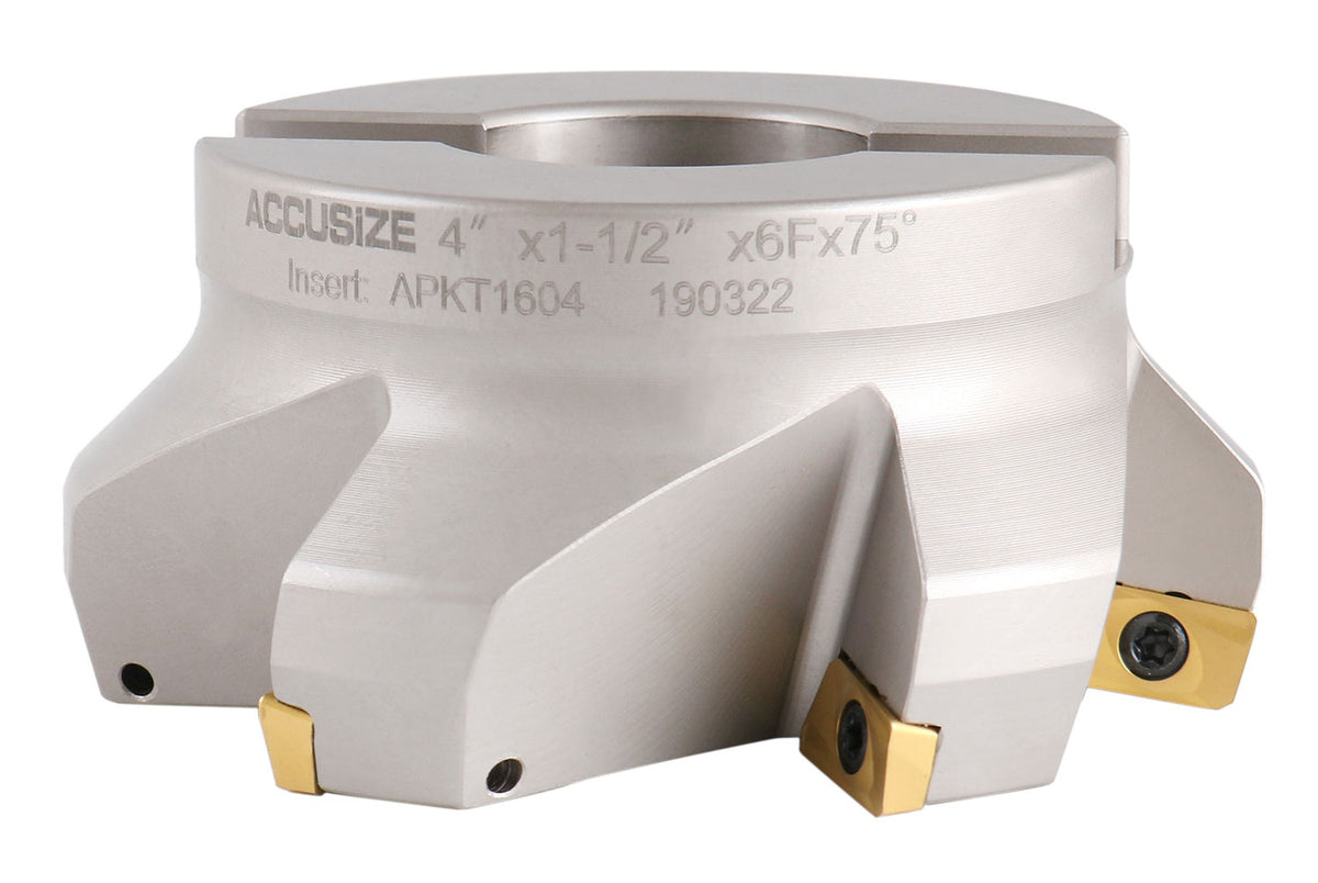 75 Degree Indexable Face Mill with 6 Pcs Apkt1604 Carbide Inserts, 4'' Cutting Diameter by 1-1/2'' Arbor Hole, 0028-2603