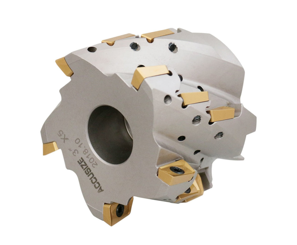 3" x 1-1/4" 90° Heavy-Duty Coolant Helical Shell Indexable Milling Cutter (Nickel Plated), with 15 Carbide APKT1604 Inserts, #0028-2671A