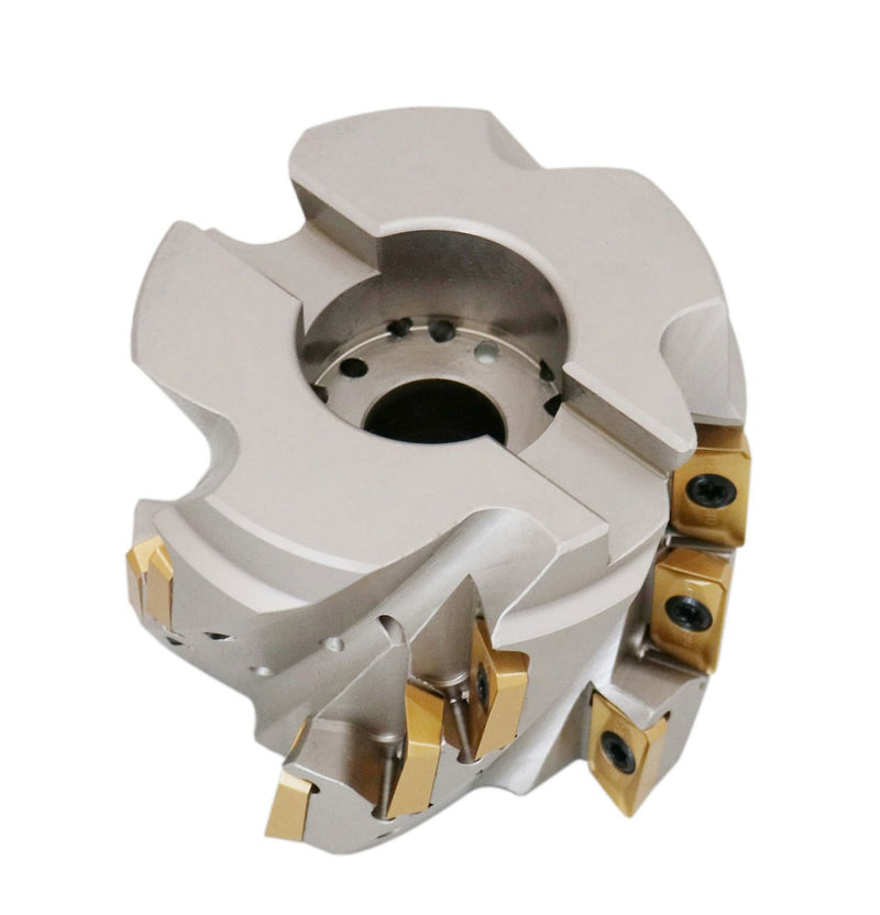 3" x 1-1/4" 90° Heavy-Duty Coolant Helical Shell Indexable Milling Cutter (Nickel Plated), with 15 Carbide APKT1604 Inserts,