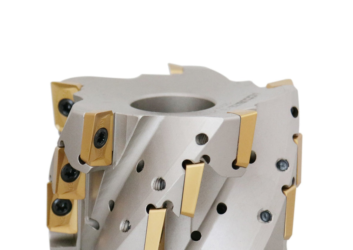 3" x 1-1/4" 90° Heavy-Duty Coolant Helical Shell Indexable Milling Cutter (Nickel Plated), with 15 Carbide APKT1604 Inserts, #0028-2671A