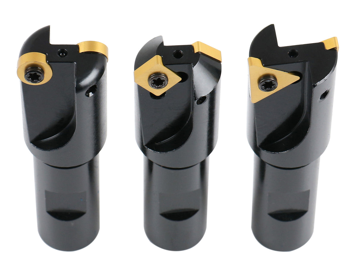 3 Pc Little Hogger End Mill Set, 45 Deg, 90 Deg and 3/16r Mill with 3/4'' Shank, 1'' Head, 0046-0700