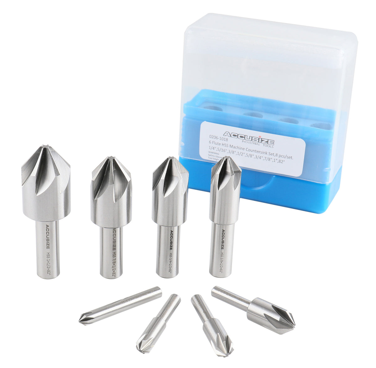82 Degree 6 Flute H.S.S. Machine Countersink, 8 Pcs, Precision Ground, 0206-1018