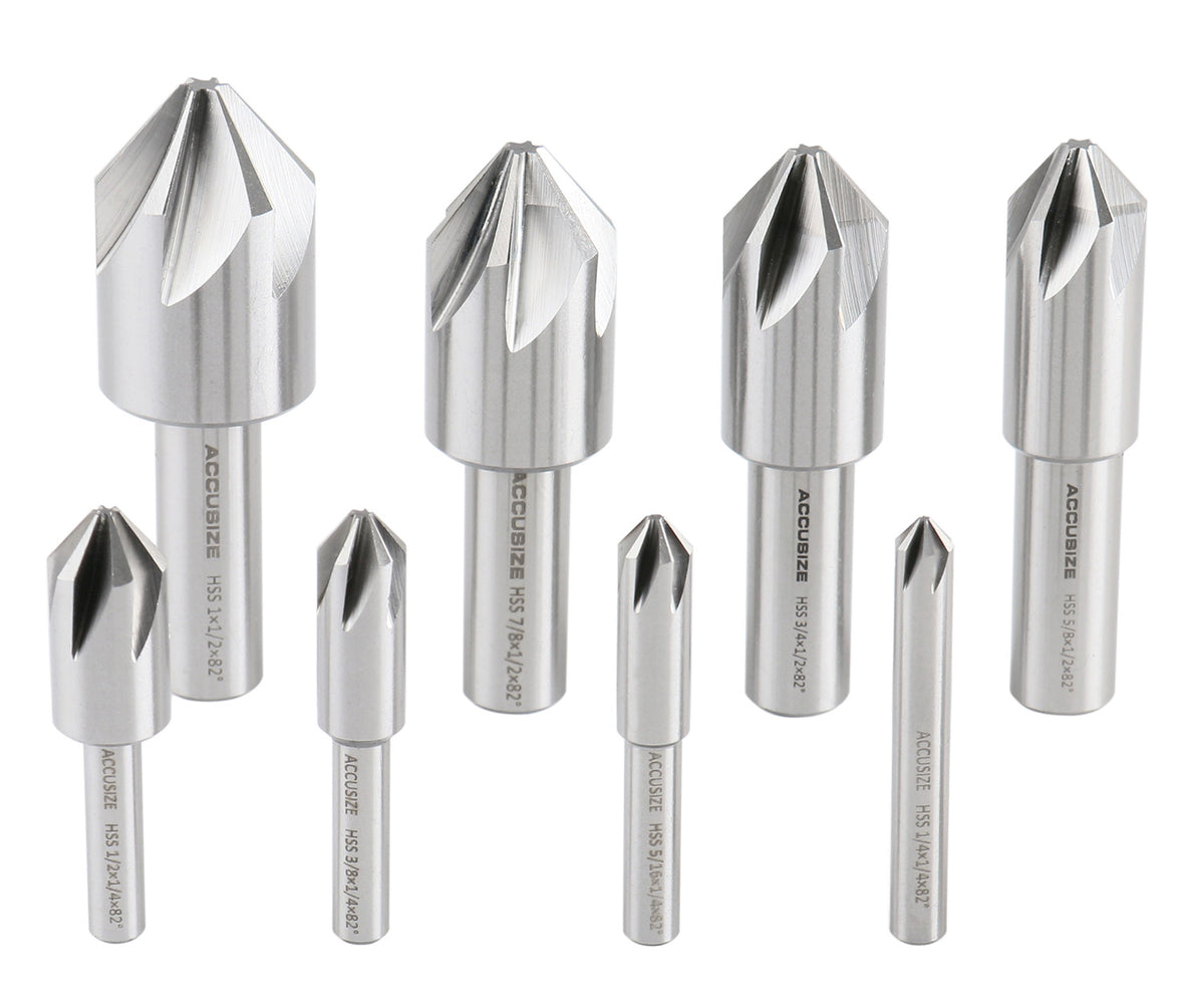 82 Degree 6 Flute H.S.S. Machine Countersink, 8 Pcs, Precision Ground, 0206-1018