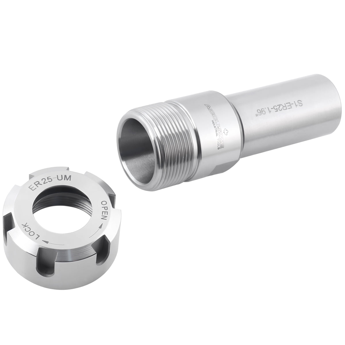 ER25 Collet Chuck Extension Rod, 1.96 in. Shank Length, 1 in. Straight Shank Alloy Steel, 0223-0211