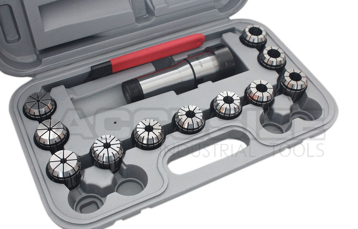 Mandrin ER32 à tige 5C avec ensembles de pinces 11 pièces, 1/8" - 3/4" par 16th, #0223 -0301
