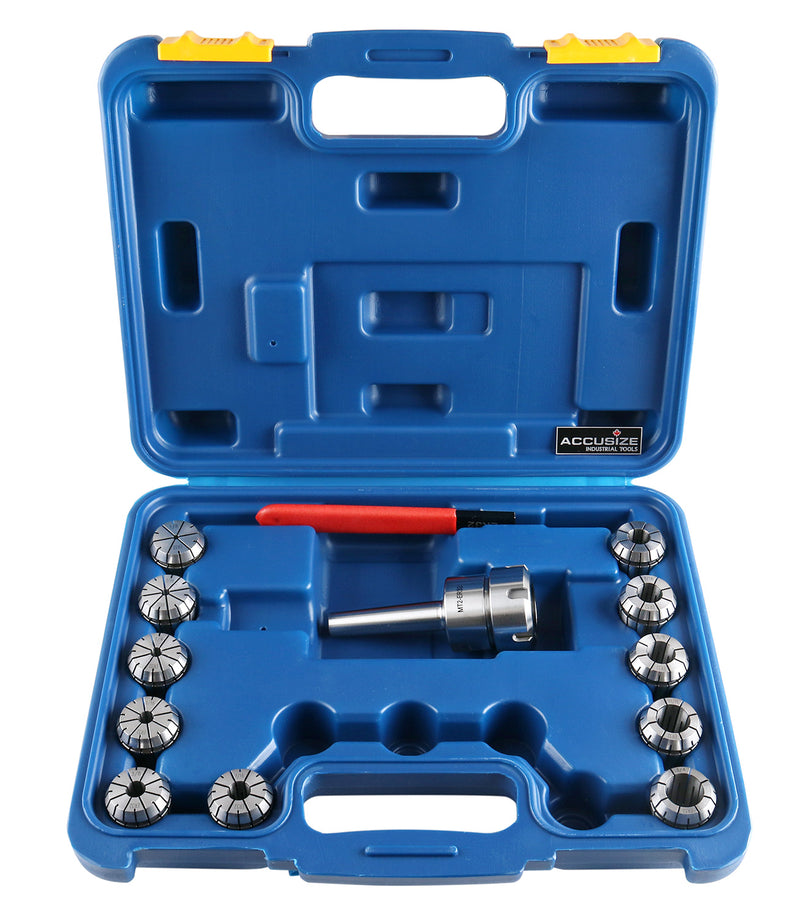 Mt2 Shank Er32 Chuck with 11Pc Collets Kit, 1/8'' - 3/4'' by 16Th, Morse Taper Collet System, 0223-0303
