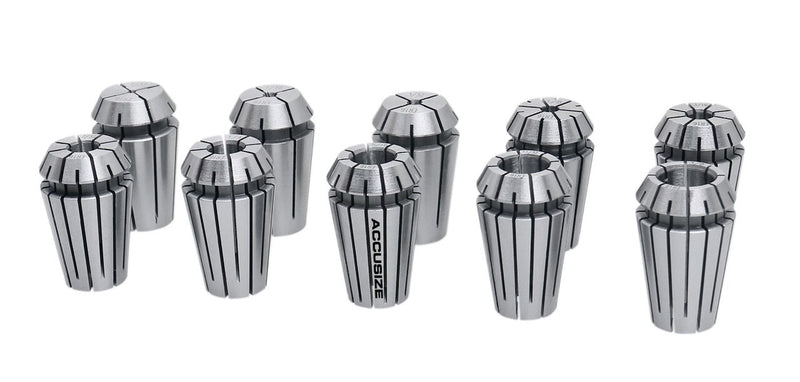 10 Pc ER16 Collet Set, 1/32" to 3/8",  3/4" x 3.35" Chuck Holder + Wrench in Fitted Strong Box,