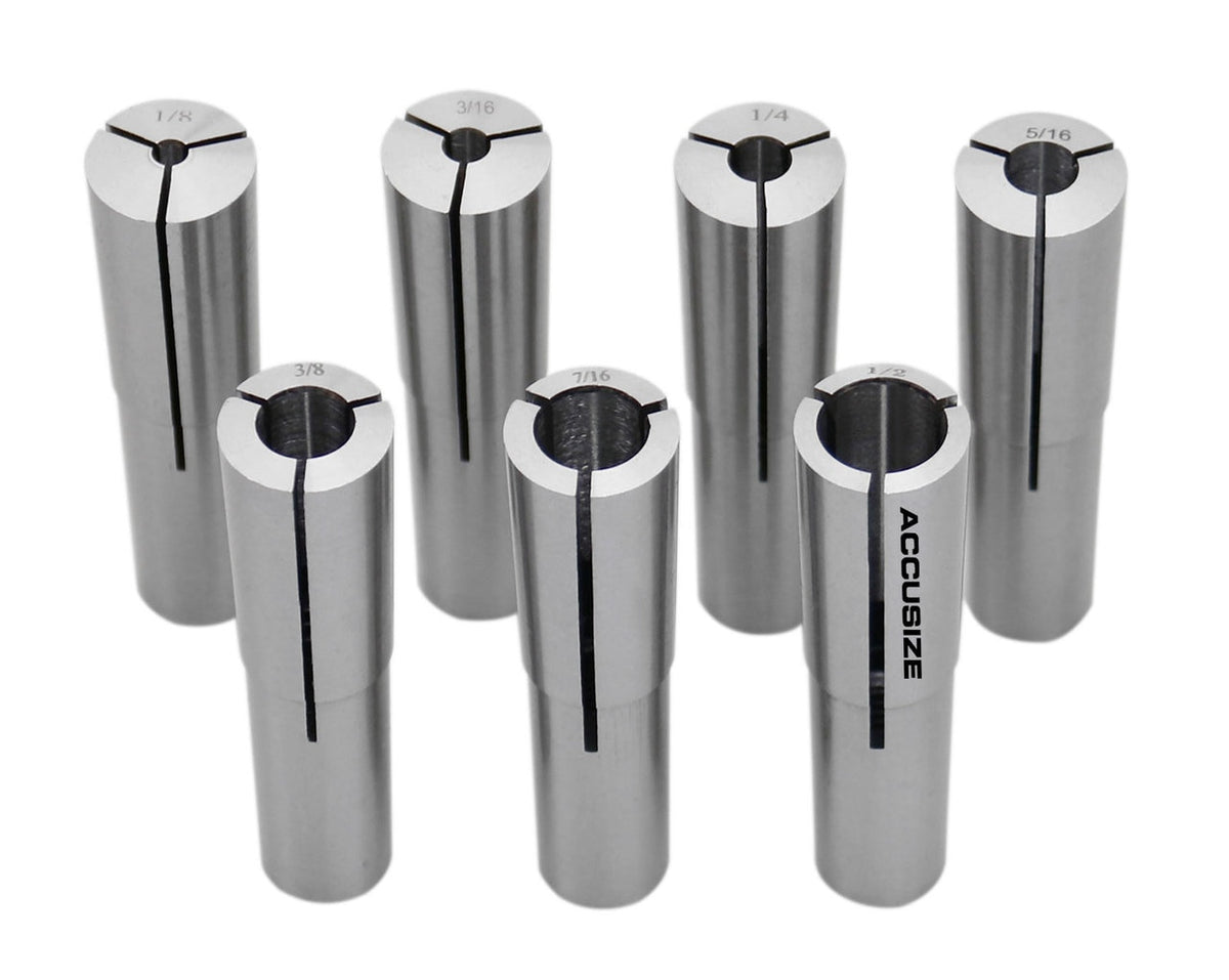 Morse Taper #2 Round Collet Set, 7 Pcs/Set, Size Including 1/8", 3/16", 1/4", 5/16", 3/8", 7/16", & 1/2", 0223-0311