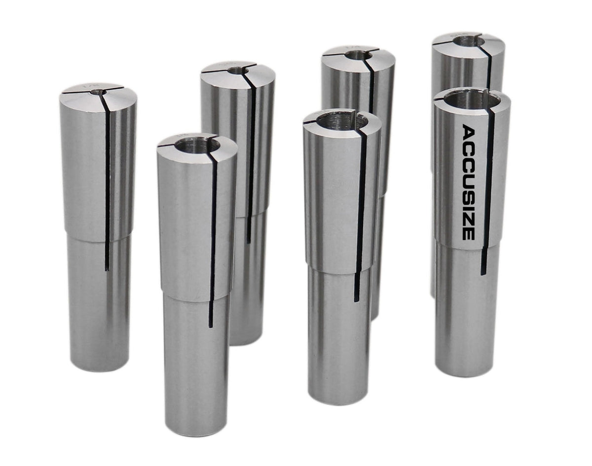 Morse Taper #2 Round Collet Set, 7 Pcs/Set, Size Including 1/8", 3/16", 1/4", 5/16", 3/8", 7/16", & 1/2", 0223-0311