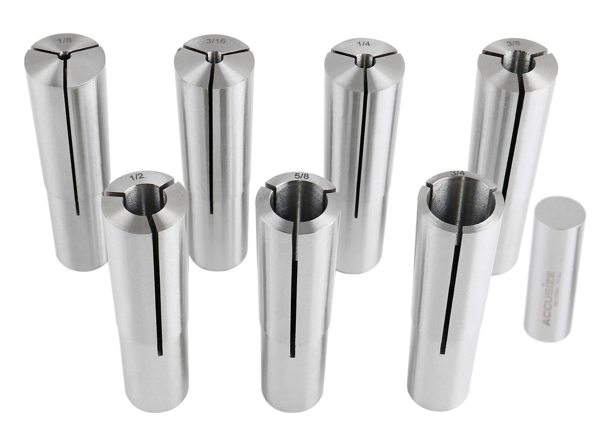 Morse Taper #3 MT3 Round Collet Set, 7 Pcs/Set, Size Including 1/8", 3/16", 1/4", 3/8", 1/2", 5/8", & 3/4", 0223-0312