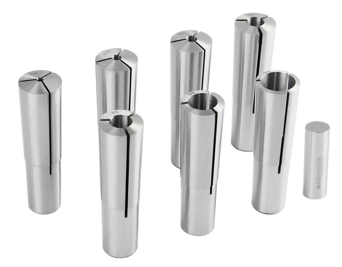 Morse Taper #3 MT3 Round Collet Set, 7 Pcs/Set, Size Including 1/8", 3/16", 1/4", 3/8", 1/2", 5/8", & 3/4", 0223-0312