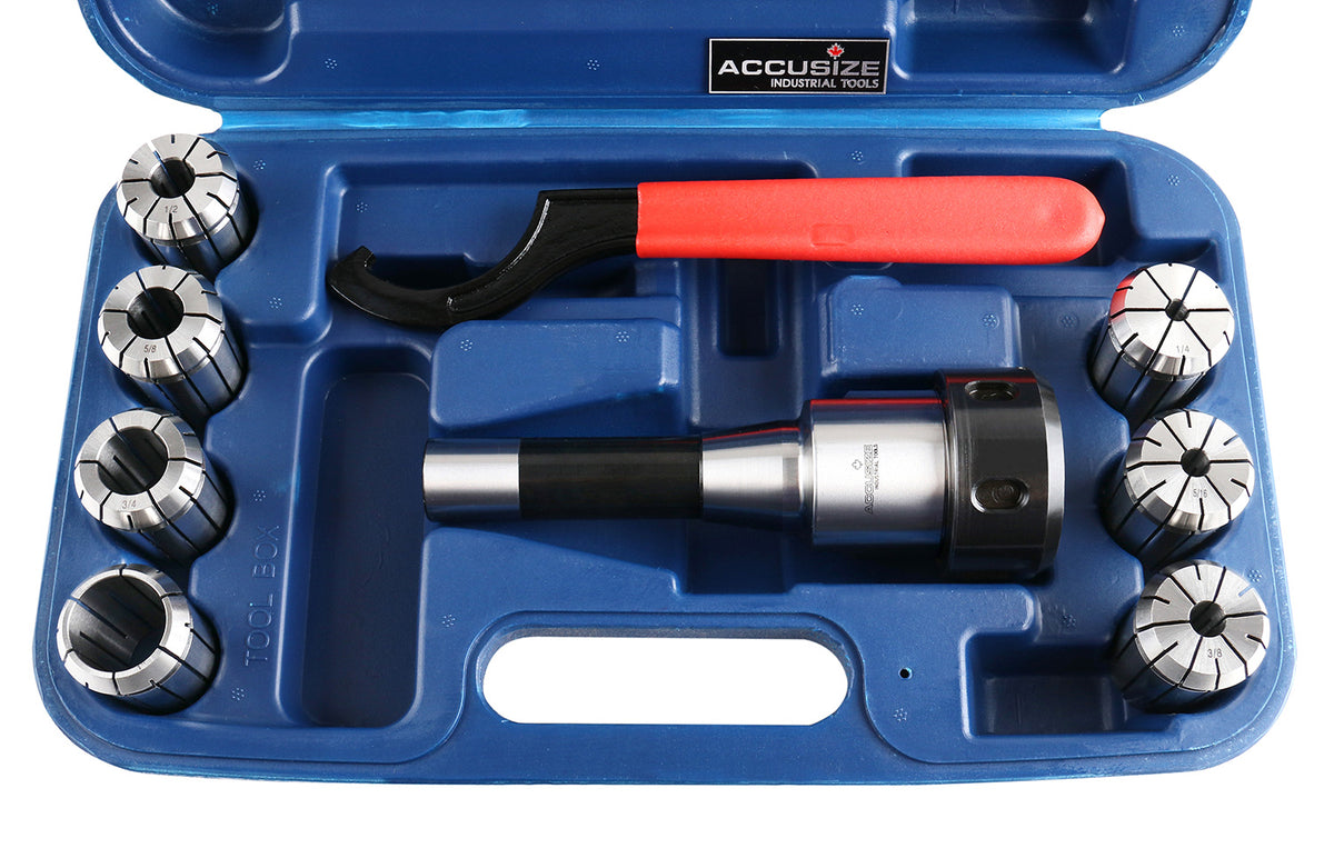 R8-OZ25 Collet 7 Piece Set, 1/4 to 1 inch, 1 R8 Collet Chuck, 1 Spanner Wrench, 0223-0361
