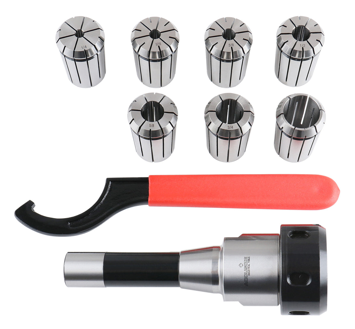 R8-OZ25 Collet 7 Piece Set, 1/4 to 1 inch, 1 R8 Collet Chuck, 1 Spanner Wrench, 0223-0361