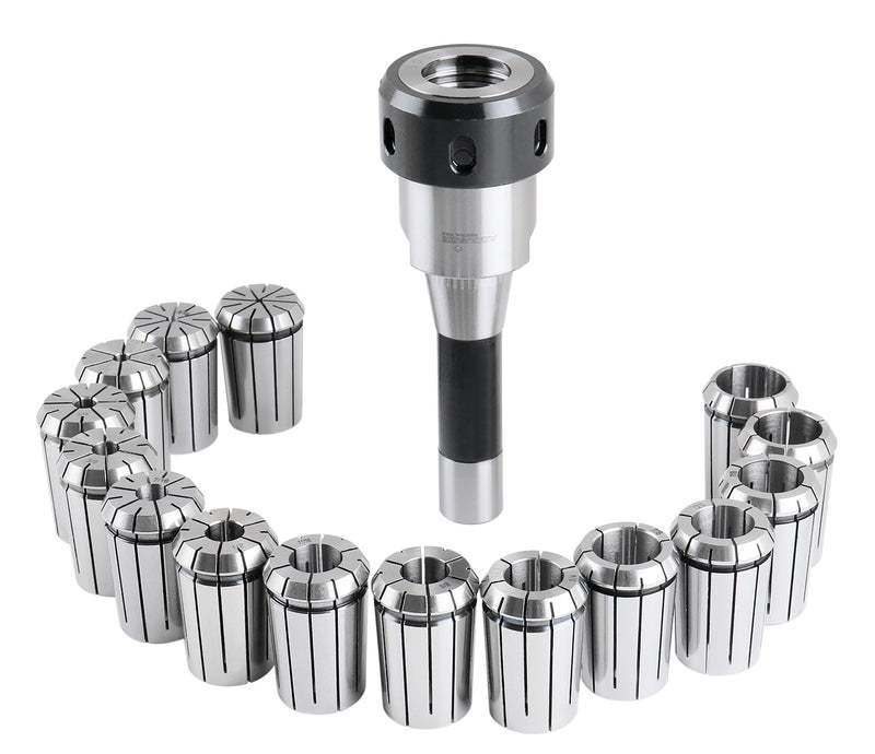 R8-OZ25 Collet Set 15 Piece Set, 1/8 to 1 inch, 1 R8 Collet Chuck, 1 Spanner Wrench, 0223-0362